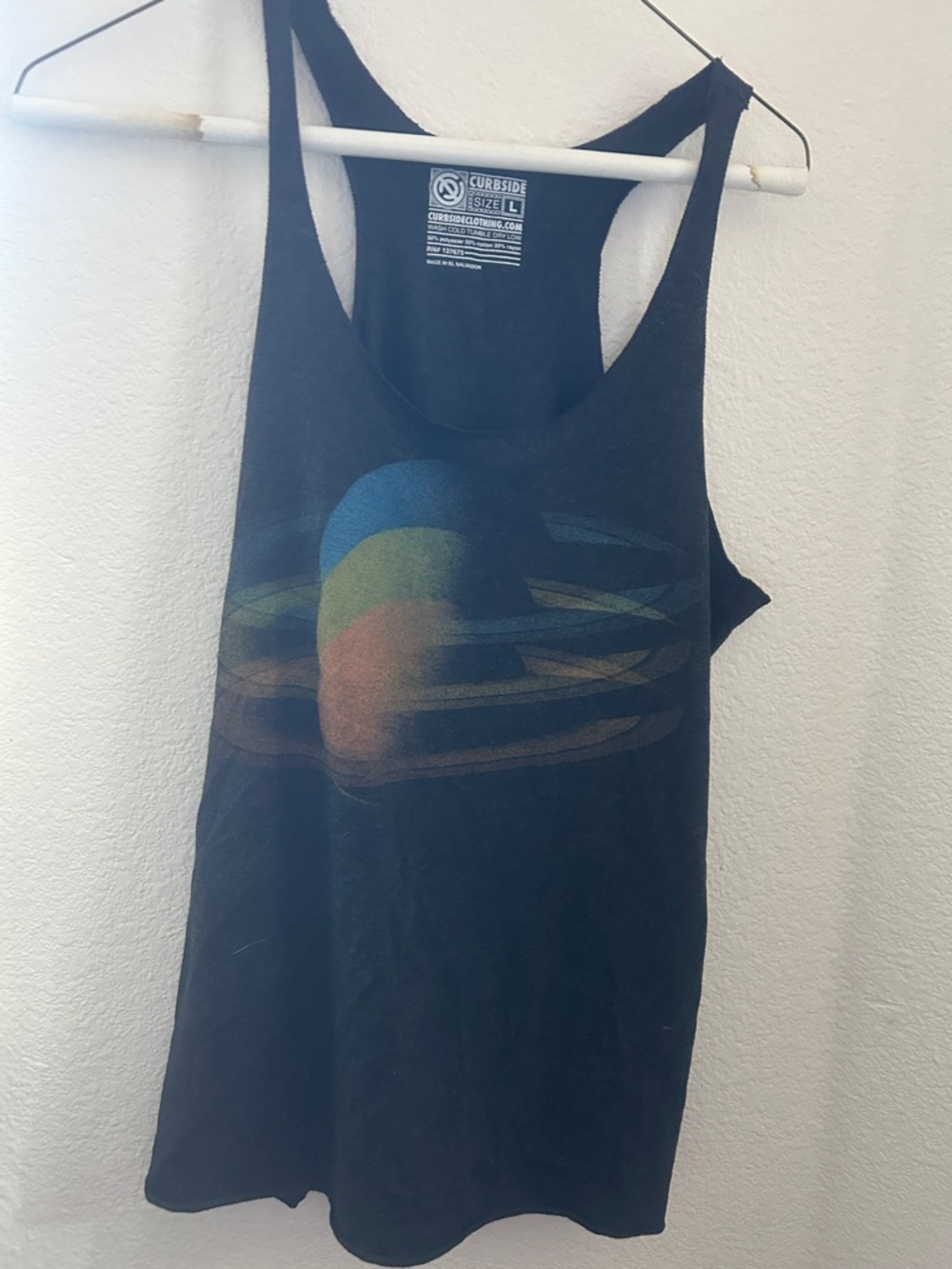 Curbside Black Racerback Tank Top with Sunset Graphic
